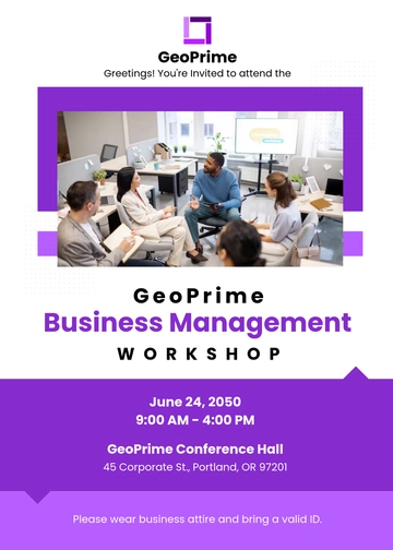 Free Business Workshop Seminar Invitation Template to Edit Online
