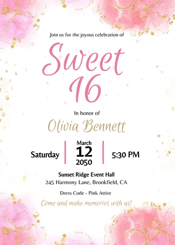 Free Aesthetic Pink Sweet 16 Invitation Template to Edit Online