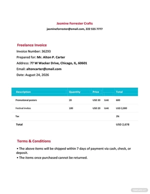 Freelance Invoice Form Template