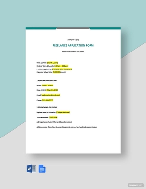 Freelance Application Form Template