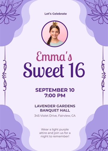 Free Light Purple Sweet 16 Invitation Template to Edit Online