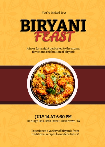 Free Biryani Food Invitation Template to Edit Online