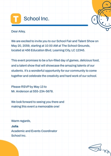 Free School Invitation Letter Template to Edit Online