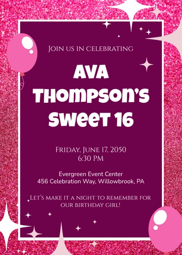 Free Glitter Sweet 16 Invitation Template to Edit Online