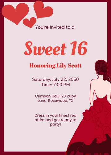 Free Red-Themed Sweet 16 Invitation Template to Edit Online