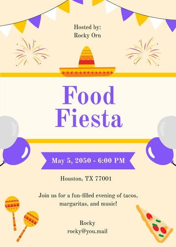 Free Purple and Yellow Fiesta Food Invitation Template to Edit Online
