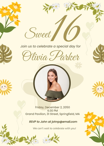 Free Simple Birthday Sweet 16 Invitation Template to Edit Online