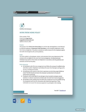 One Page Work From Home Policy Template