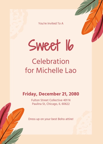 Free Colorful Boho Sweet 16 Invitation Template to Edit Online
