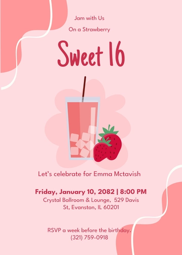 Free Strawberry Sweet 16 Invitation Template to Edit Online