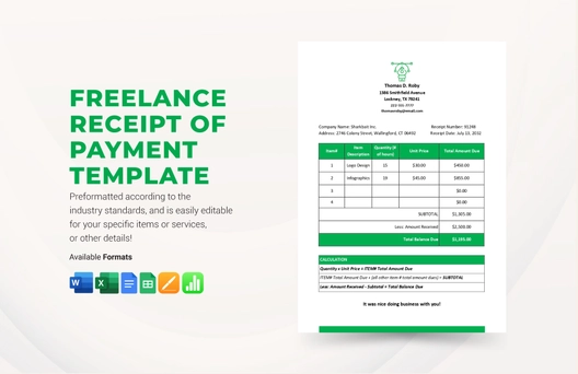 Freelance Receipt of Payment Template