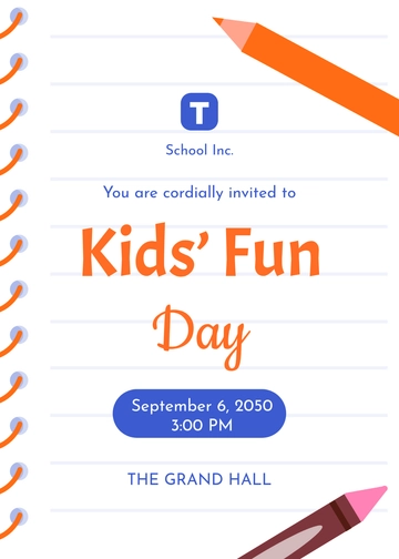 Free School Invitation for Kids Template to Edit Online