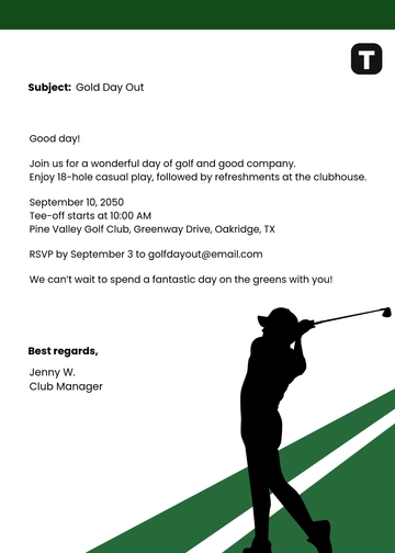 Free Golf Invitation Email Template to Edit Online