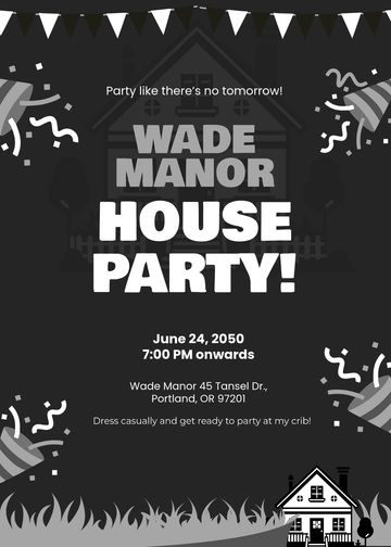 Free Black and White House Party Chalkboard Invitation Template to Edit Online