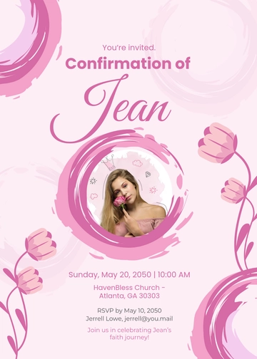 Free Pink Confirmation Invitation Template for Girls to Edit Online