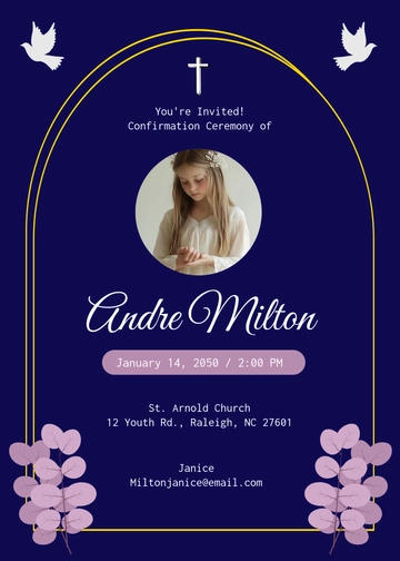 Free Navy Blue Confirmation Invitation Template to Edit Online