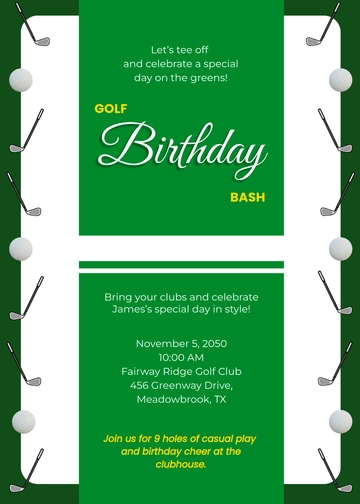 Free Golf Birthday Invitation Template to Edit Online
