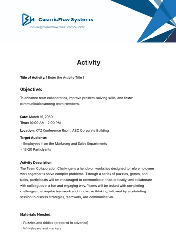 Free Activity Template to Edit Online