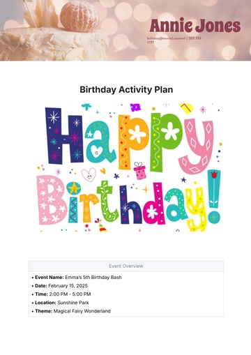 Free Birthday Activity Plan Template to Edit Online