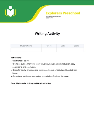 Free Writing Activity Template to Edit Online