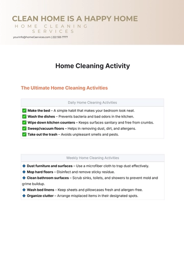 Free Home Cleaning Activity Template to Edit Online