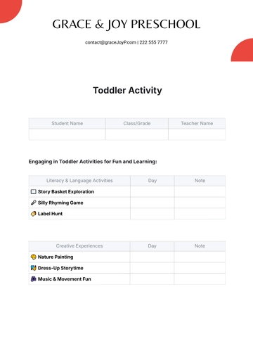 Free Toddler Activity Template to Edit Online