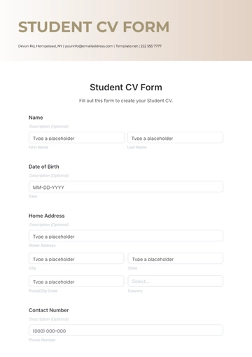 Free Student CV Form Template to Edit Online
