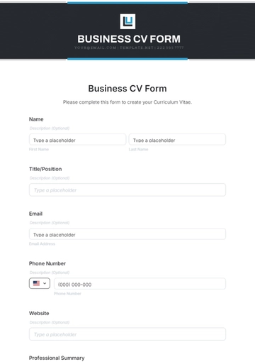Free Business CV Form Template to Edit Online