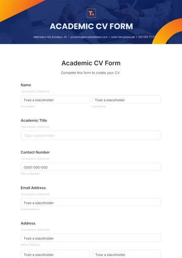 Free Academic CV Form Template to Edit Online