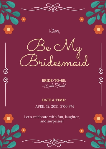 Free Be My Bridesmaid Proposal Invitation Template to Edit Online