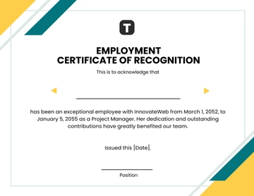 Free Blank Employment Certificate of Recognition Template to Edit Online