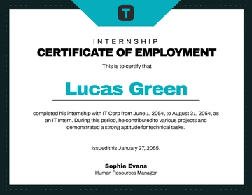 Free Internship Certificate of Employment Template to Edit Online
