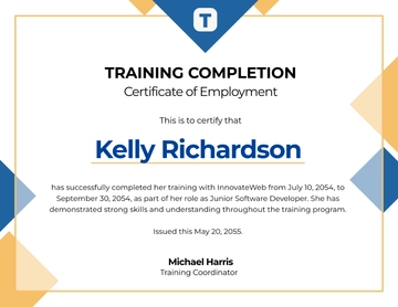 Free Training Completion Certificate of Employment Template to Edit Online