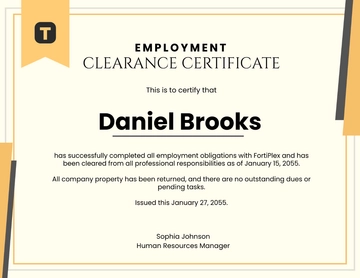 Free Professional Employment Clearance Certificate Template to Edit Online