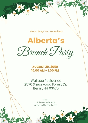 Free Greenery Gold Brunch Invitation Template to Edit Online