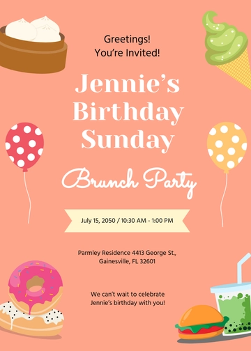 Free Birthday Sunday Brunch Invitation Template to Edit Online