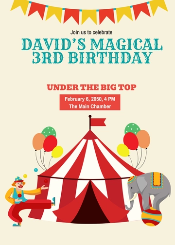 Free 3rd Birthday Circus Invitation Template to Edit Online