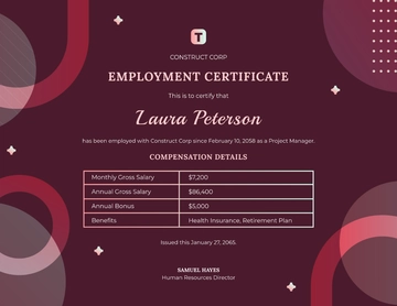 Free Employment Certificate with Compensation Template to Edit Online