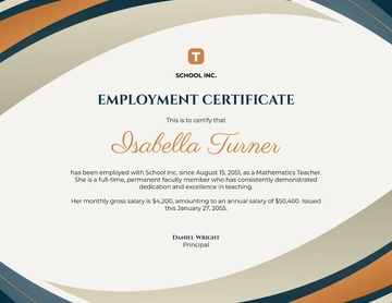 Free Teaching Position Employment Certificate Template to Edit Online
