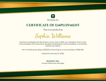 Free Caregiver Certificate of Employment Template to Edit Online