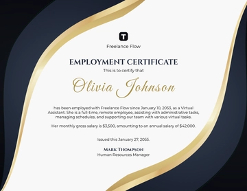 Free Virtual Assistant Employment Certificate Template to Edit Online