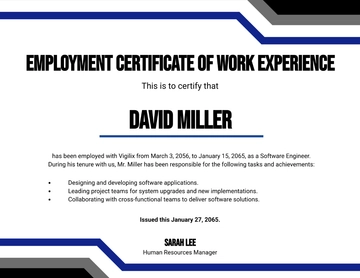 Free Employment Certificate of Work Experience Template to Edit Online