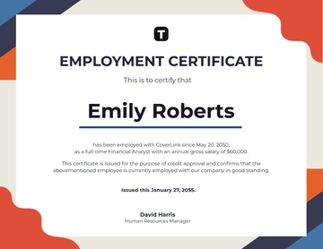 Free Employment Certificate for Credit Approval Template to Edit Online