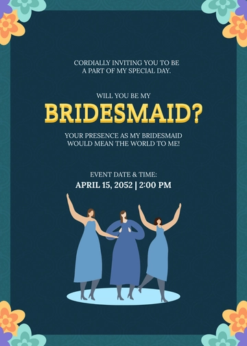 Free Blue Be My Bridesmaid Card Invitation Template to Edit Online