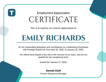 Free Employment Appreciation Certificate Template to Edit Online