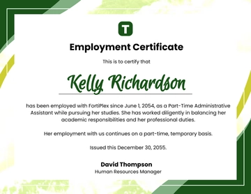 Free Employment Certificate for Working Student Template to Edit Online