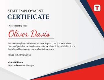 Free Staff Employment Certificate Design Template to Edit Online