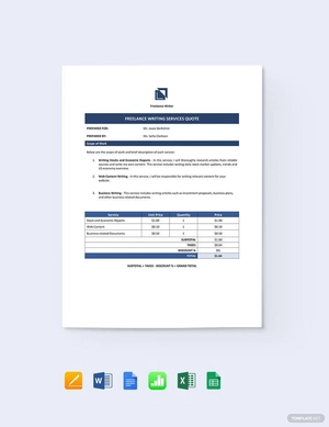 Freelance Writer Quotation Template