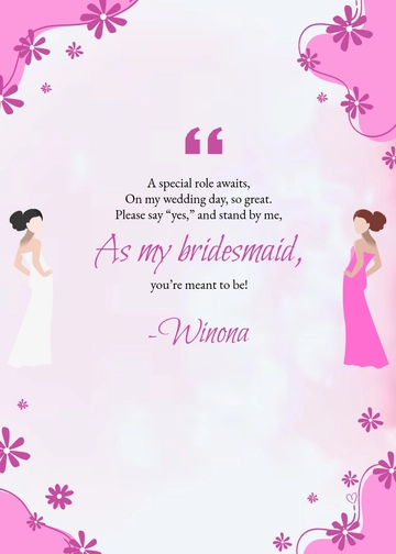 Free Be My Bridesmaid Invitation Poem Template to Edit Online