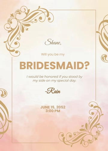 Free Be My Bridesmaid Luxury Invitation Template to Edit Online